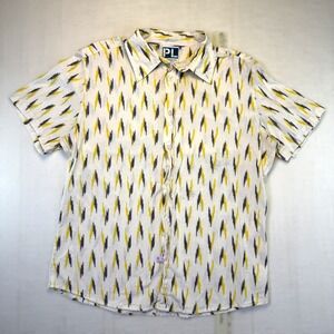 VTG PL Ethical Fashion Shirt For Men White Yellow Blue Bolt Print Mens Large USA